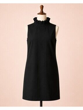 Ted Baker London Black Ruffle Neck Sleeveless Shift Dress Gold Zip ≈ US 8